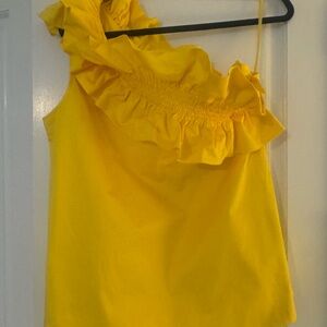 Vibrant Yellow Ruffle One-Shoulder Blouse